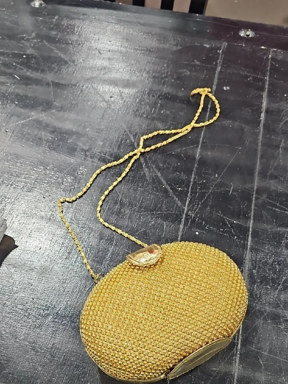 Gold Beaded Oval Evening Clutch - Women Bags